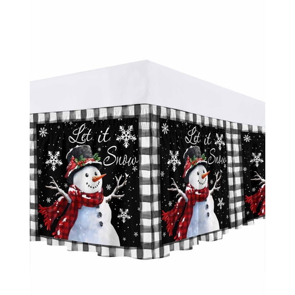 Christmas Snowman Bed Skirt Snowflake Berry Black Buffalo Plaid Bed Skirts California King Size 18 Inch Drop, Wrap Around Dust Ruffle&nbsp;Bedskirt with Adjustable Elastic Belt for Queen Size Beds