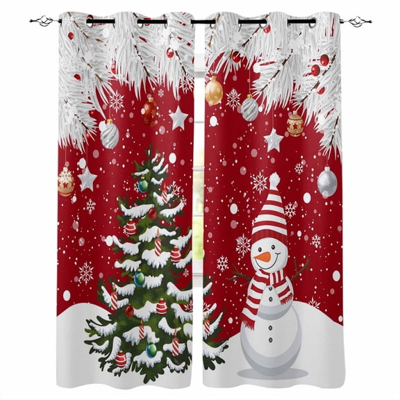 Christmas Snowman Blackout Curtains 63 Inches Long for Bedroom, Red Xmas Tree Silver Pine Tree Winter Thermal Insulated Room Darkening Black Out Window Curtain Panels Grommet Drapes for Living Room