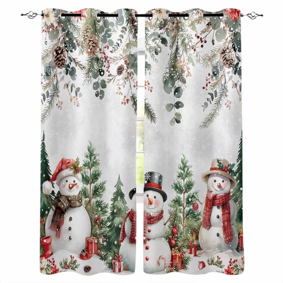 Christmas Snowman Blackout Curtains for Bedroom/Living Room, Thermal Insulated Kitchen Curtains, Xmas Tree Snowflake Pinecone Grommet Darkening Window Treatment Drapes 42"x63"x2