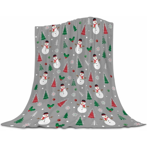 Christmas Snowman Blanket Grey Christmas Fleece Blanket Soft, Plush, Warm Winter Cabin Throw, Christmas for Sofa and Bed | Holiday Blankets and Throws 50X60 Inches