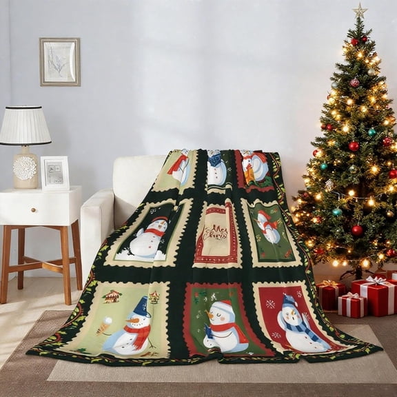 Christmas Snowman Blanket Merry Christmas Flannel Blanket Plush Warm Xmas Winter Decor for Gift Sofa Couch Bed 40x30