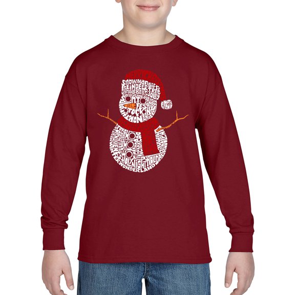 Christmas Snowman - Boy's Word Art Long Sleeve T-Shirt