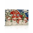 thumbnail image 1 of Christmas Snowman Canvas Print Wall Art Framed Canvas Art Wall Decor Snow Red Barn Xmas Tree Blue Background Pictures Painting Morden Artwork for Living Room Bedroom, Ready to Hang - 12"x16", 1 of 6