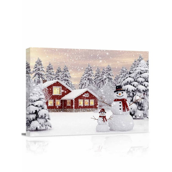 Christmas Snowman Canvas Print Wall Art Framed Canvas Art Wall Decor Winter Snowflake Xmas Tree Farmhouse Pictures Painting Morden Artwork for Living Room Bedroom, Ready to Hang - 12"x16"