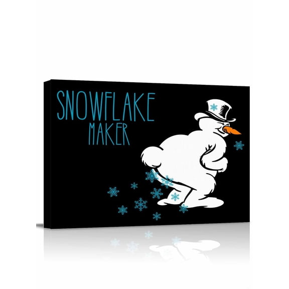 Christmas Snowman Canvas Print Wall Art Funny Christmas Snowflake Maker Blue Snowflake Black Pictures Painting Morden Artwork for Living Room Bedroom, Ready to Hang - 12"x16"