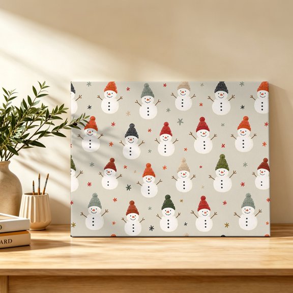 Christmas Snowman Canvas Wall Art, Winter Country Farmhouse Colorful Snowflake Hats Wall Art Prints Artwork Framed Canvas Ready to Hang Art Pictures for Bathroom Bedroom Entry Desk Corner 10" x 8"