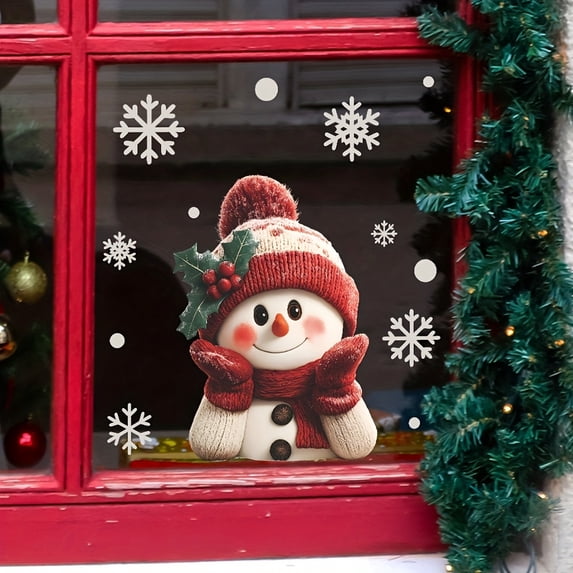 Christmas Snowman Car Window Decal 11.8 inch, Large PVC Static Cling ...