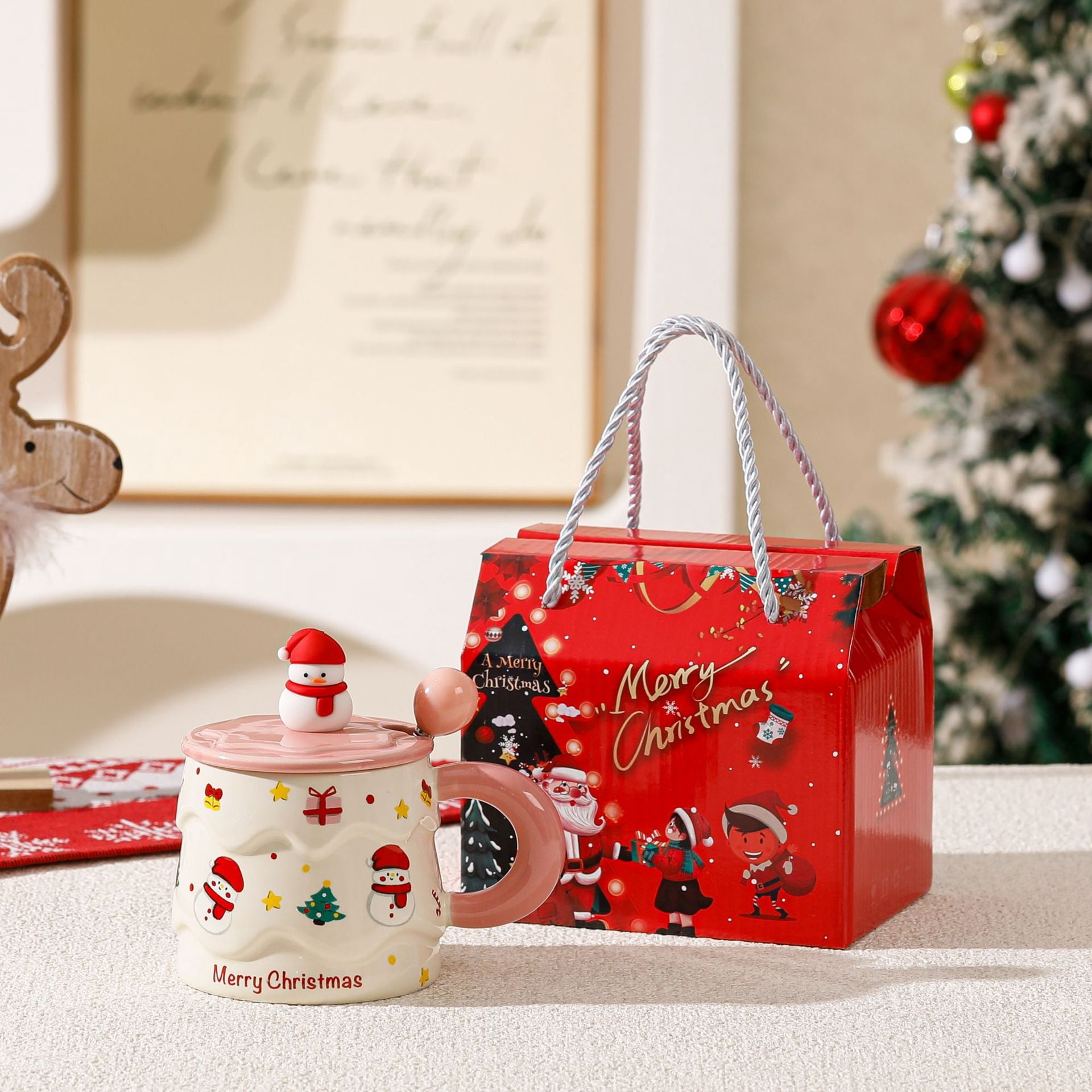 Christmas Snowman Ceramic Mug with Topper Lid and Gift Box, Festive ...