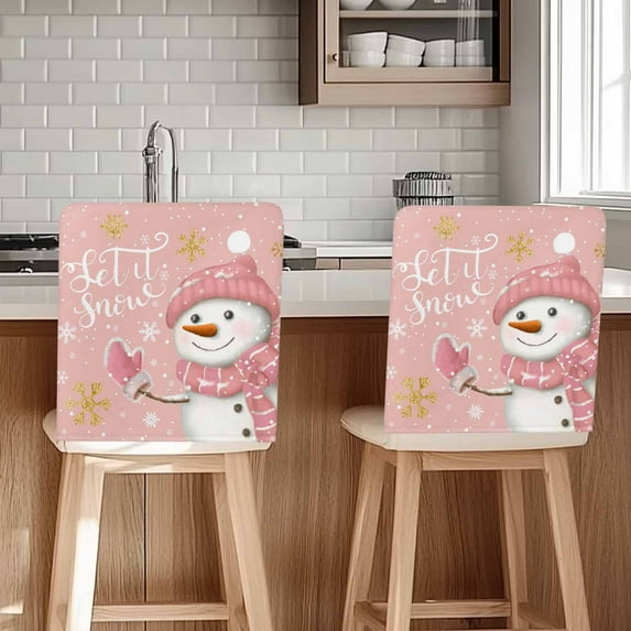 Christmas Snowman Chair Covers Set of 1 Winter Showflake Pink Chair Back Covers Stretch Removable Washable Slipcovers Protector for Dining Room Kitchen Party Decor