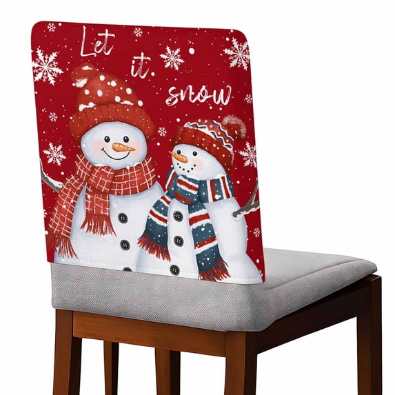 Christmas Snowman Chair Covers Set of 4 Snowflake Hat Scarf Chair Back Covers Stretch Removable Washable Slipcovers Protector for Dining Room Kitchen Party Decor
