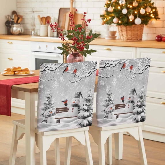 Christmas Snowman Chair Covers Set of 6 Xmas Tree Snowflake Bird Winter Gray Chair Back Covers Stretch Removable Washable Slipcovers Protector for Dining Room Kitchen Party Decor