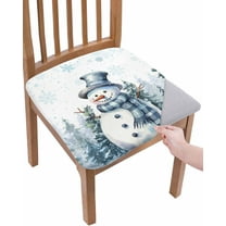 Christmas Snowman Chair Seat Covers for Dining Room Stretch Chair Seat Covers Set of 2, Blue Snowflake Xmas Tree Chair Seat Protector Cushion Slipcovers for Kitchen Restaurant Office