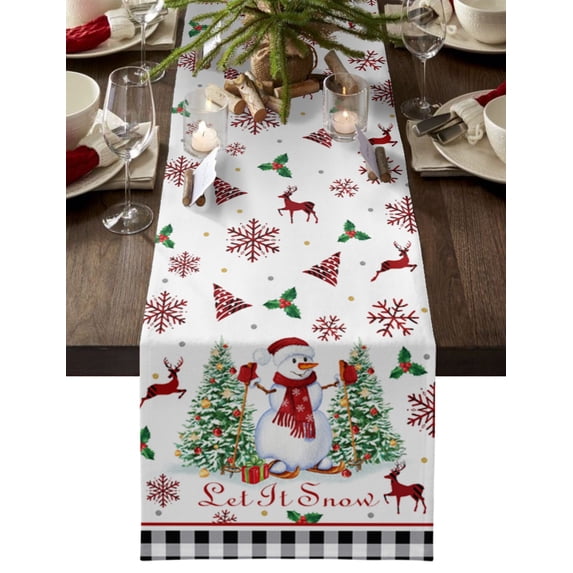 Christmas Snowman Christmas Tree Blue Christmas Home Decor Table Runner Wedding Decoration Tablecloth Kitchen Table Runners