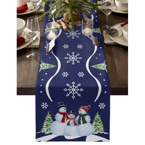 Christmas Snowman Christmas Tree Blue Christmas Home Decor Table Runner Wedding Decoration Tablecloth Kitchen Table Runners