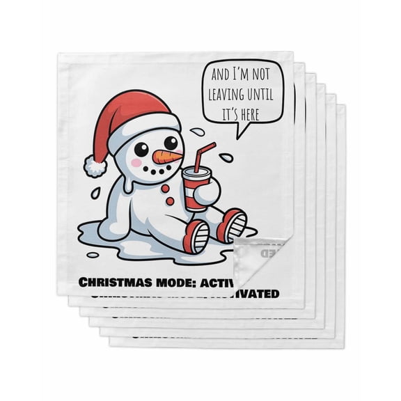 Christmas Snowman Cloth Napkin Set of 6, Simple Funny Red Hat Melting Snowman Drinking Juice Washable Linen Napkins Absorbent Kitchen Table Dinner Napkins for Restaurant/Wedding/Hotel
