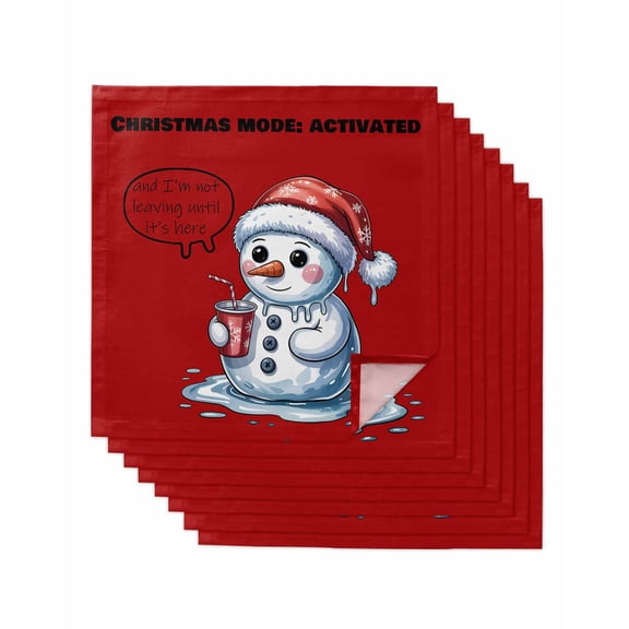 Christmas Snowman Cloth Napkin Set of 8, Oil Painting Simple Funny Red Hat Melting Snowman Red Washable Linen Napkins Absorbent Kitchen Table Dinner Napkins for Restaurant/Wedding/Hotel