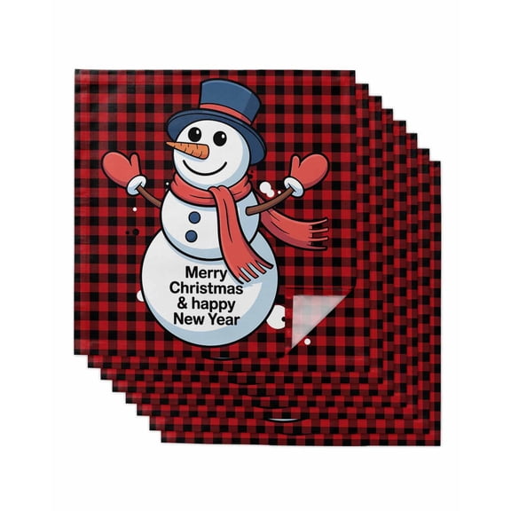 Christmas Snowman Cloth Napkins Set of 8 Reusable Dinner Napkins, Winter Holiday Xmas Red Black Plaid Cocktail Napkin Washable Table Napkins for Wedding/Holiday Party/Baby Shower 20"x20"