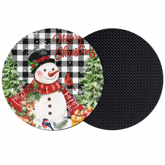 Christmas Snowman Coasters Set of 2, Absorbent Coasters for Drinks, Black Plaid Xmas Tree Elk Gifts Snowflake Coaster for Desk Coffee Table Protection, Home Decor House Warming Gifts 4"