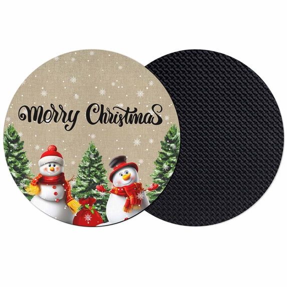 Christmas Snowman Coasters Set of 2, Absorbent Coasters for Drinks, Brown Winter Snowflake Xmas Pine Tree Coaster for Desk Coffee Table Protection, Home Decor House Warming Gifts 4"