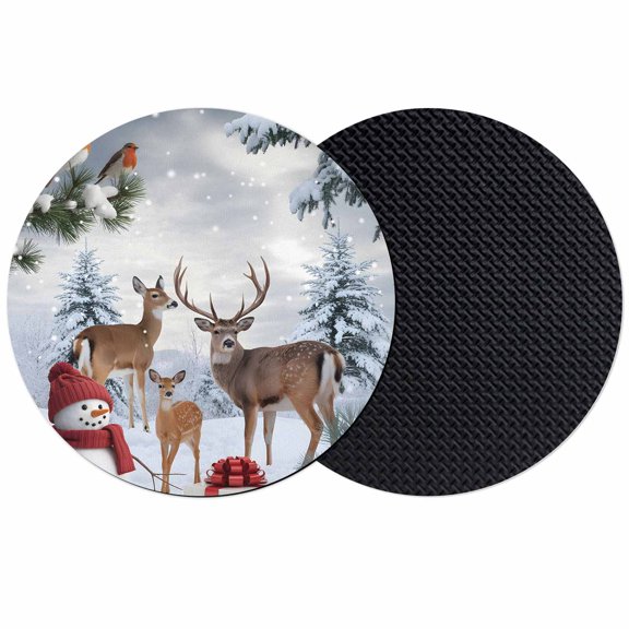 Christmas Snowman Coasters Set of 2, Absorbent Coasters for Drinks, Xmas Deer Winter Birds Snows Pine Tree Coaster for Desk Coffee Table Protection, Home Decor House Warming Gifts 4"