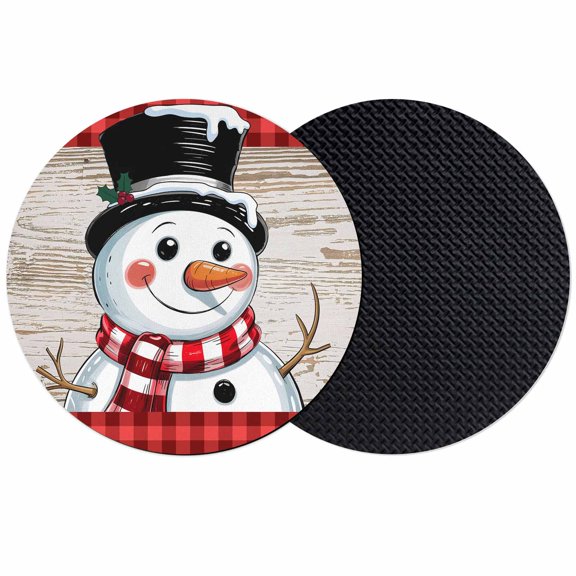 Christmas Snowman Coasters Set of 2, Absorbent Coasters for Drinks, Xmas Farmhouse Red Plaid Wood Grain Coaster for Desk Coffee Table Protection, Home Decor House Warming Gifts 4"