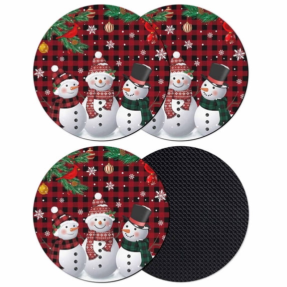Christmas Snowman Coasters Set of 4, Absorbent Coasters for Drinks, Buffalo Plaid Xmas Pine Branch Snowflake Coaster for Desk Coffee Table Protection, Home Decor House Warming Gifts 4"