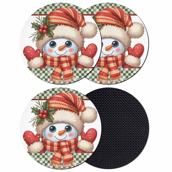 Christmas Snowman Coasters Set of 4, Absorbent Coasters for Drinks, Winter Snowflakes Green Buffalo Plaid Coaster for Desk Coffee Table Protection, Home Decor House Warming Gifts 4"