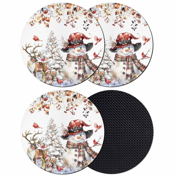 Christmas Snowman Coasters Set of 4, Absorbent Coasters for Drinks, Xmas Snowflake Elk Eucalyptus Leaves Coaster for Desk Coffee Table Protection, Home Decor House Warming Gifts 4"