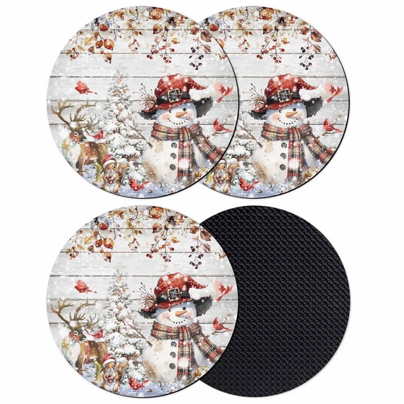 Christmas Snowman Coasters Set of 4, Absorbent Coasters for Drinks, Xmas Tree Snowflake Eucalyptus Wooden Coaster for Desk Coffee Table Protection, Home Decor House Warming Gifts 4"