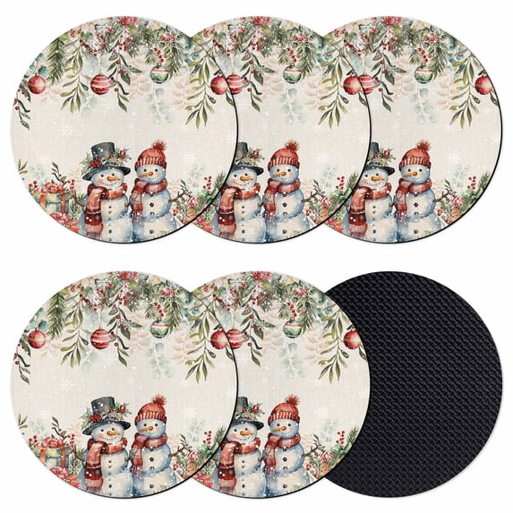 Christmas Snowman Coasters Set of 6, Absorbent Coasters for Drinks, Xmas Poinsettia Winter Holiday Gifts Coaster for Desk Coffee Table Protection, Home Decor House Warming Gifts 4"