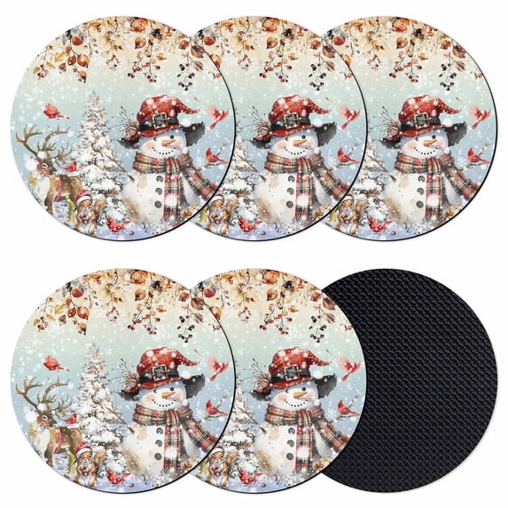 Christmas Snowman Coasters Set of 6, Absorbent Coasters for Drinks, Xmas Tree Snowflake Eucalyptus Coaster for Desk Coffee Table Protection, Home Decor House Warming Gifts 4"