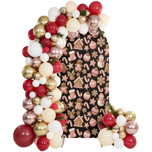 Christmas Snowman Cookie Pattern Arch Backdrop Cover Spandex Fitted Arch Cover 6FT,Arches Backdrop Stand Covers for Wedding Birthday Party Ceremony Banquet Decoration Retro Pink Snowflake