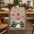 thumbnail image 1 of Christmas Snowman Cotton Linen Table Runner Winter Pine Trees Xmas Snow Wood Grain Dining Table Runners for Home Decor Party Dining Room Restaurant Kitchen Party 13" x 48", 1 of 9