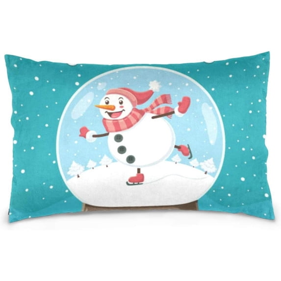 Christmas Snowman in Crystal Ball Velvet Oblong Lumbar Plush Throw Pillow Cover/Shams Cushion Case 16x24in Decorative Invisible Zipper Design for Couch Sofa Pillowcase Only