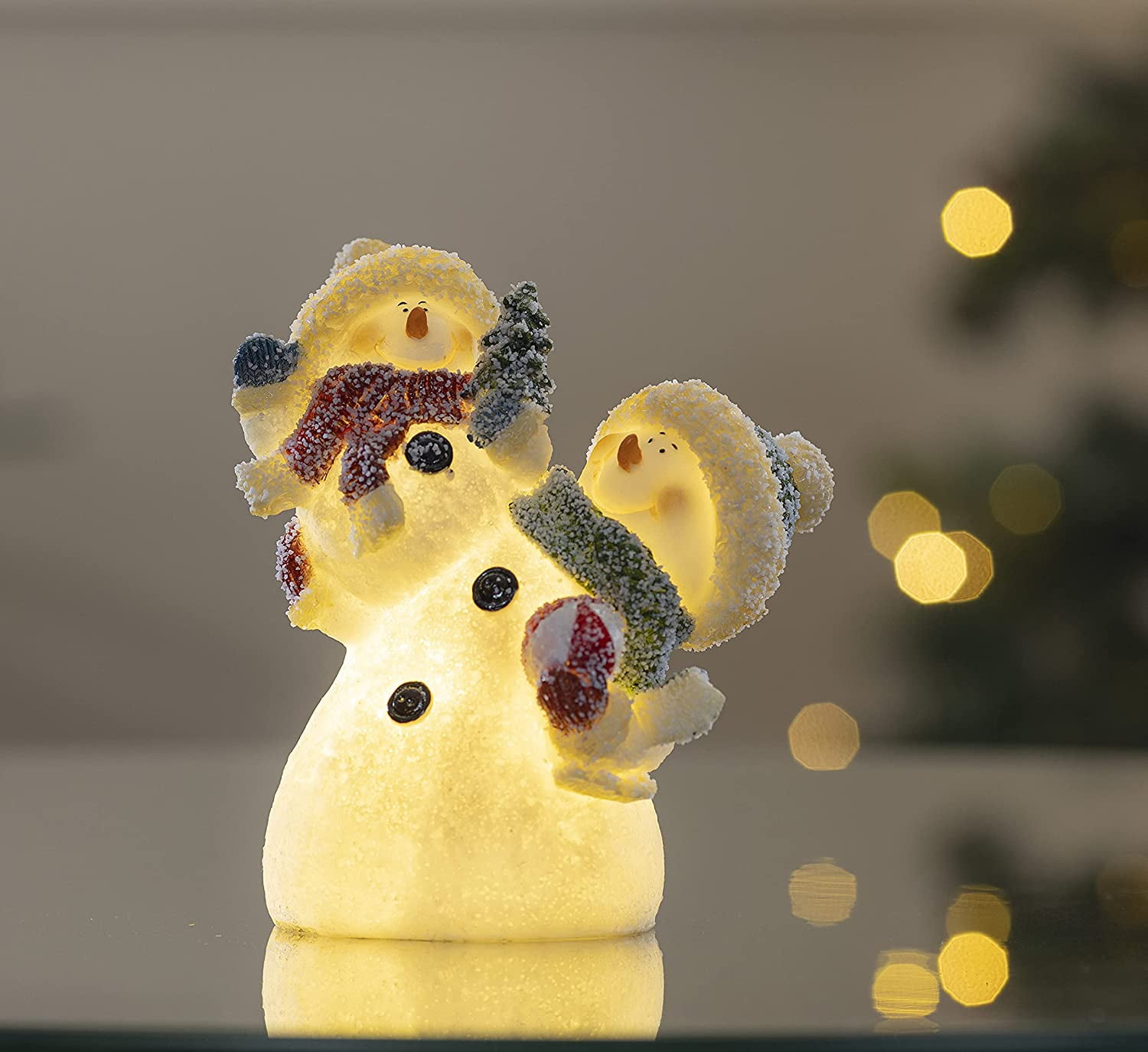 Christmas Snowman Decor Christmas Figurines Resin Snowman Lighted