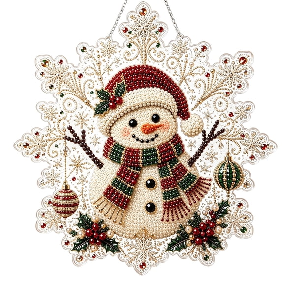 Christmas Snowman Diamond Painting Art Kits For Adults,Special Shaped Hanging Pearl Acrylic Suncatcher Gem Art Pendant Decorations Kit For Home Decor And Gift(12In)