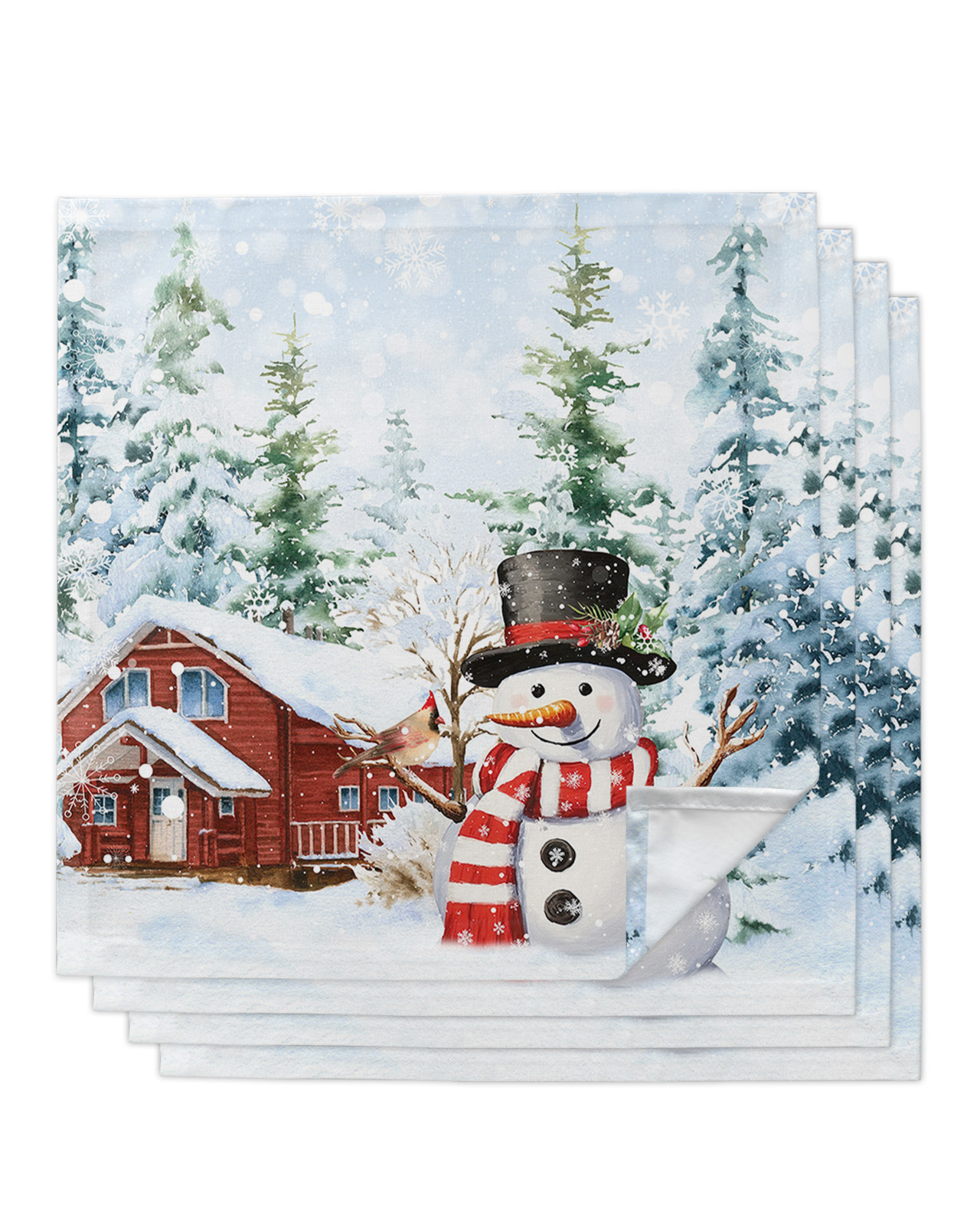 Christmas Snowman Dinner Napkins Cloth Set of 4, Polyester Napkins 20 x