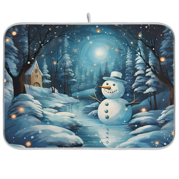 Christmas Snowman Dish Drying Mat Microfiber Kitchen Pad Large Counter Absorbent Dish Mats Drainer Rack 16"x18"