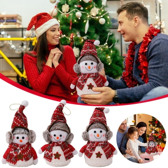 Christmas Snowman Doll Ornament | Soft Plush Standing Figurine | Classic Scarf Carrot Nose | Festive Holiday Decoration | Collectible Decor | 1 Piece | Compact Size