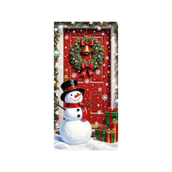 Christmas Door Cover with Santa Claus and Reindeer Festive Party Decoration Door Hanging Curtain for Holiday Entrance Enhancement