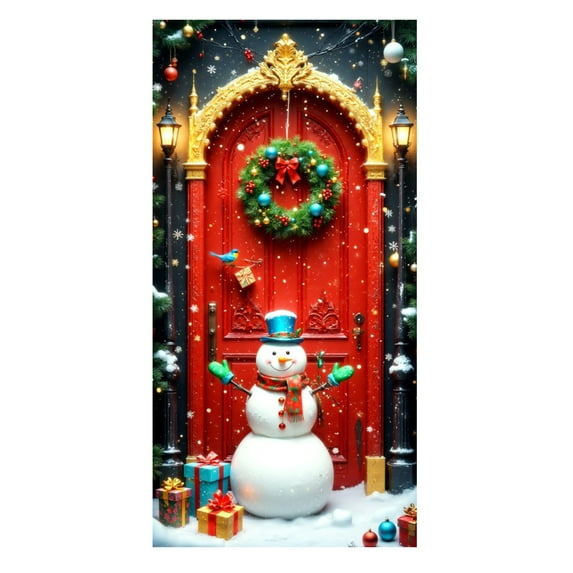 Christmas Snowman Door Cover, Stretch Fabric Backdrop Door Porch Covers for Home Party Holidays Decoration
