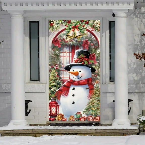 Taicans Christmas Snowman Door Cover,Waterproof Holiday Decor,Reusable Christmas Door Cover,Christmas Door Decorations,Christmas Door Coverings,35.4in x 70.8in 