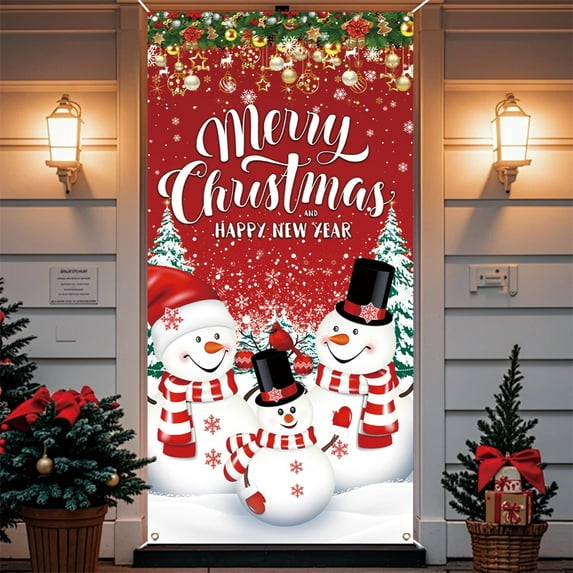 Christmas Snowman Door Cover Winter Let It Snow Door Banner Christmas Front Door Porch Banner Snowman Photography Backdrop Sign for Christmas New Year Winter Holiday Home Party Decor