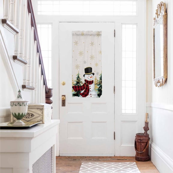 Christmas Snowman Door Curtains for Door Window, French Sidelight Front Back Door Curtains With Tieback, Green Golden Snowflake Xmas Tree Kitchen Rod Pocket Drapes Panel, 25"x40"