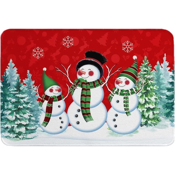 Christmas Snowman Doormat Absorbent Floor Mats, Xmas Tree Snowflake Christmas Red Non-Slip Front Door Mat Entry Door Rugs Outdoor Indoor Home Decorative, 16x24 Inch