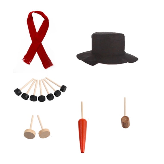 Christmas Snowman Dressing Set, 13pcs Wooden Button Kit with Hat, Scarf, Carrot Nose & Pipe, Fun Winter Outdoor Activity for