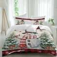 thumbnail image 1 of Christmas Snowman Duvet Cover Set Queen Size, Christmas Tree Snowflakes Red Plaid Linen Texture 4 Piece Soft Microfiber Bedding Set with 1 Duvet Cover, 1 Flat Sheet, 2 Pillowcases, 1 of 9