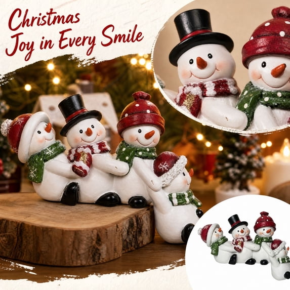 Christmas Snowman Family Tabletop Figurine Festive Holiday Winter Mantel Decor for Home Party Christmas Gift Hand Painted Resin Display 9 Inch Wide