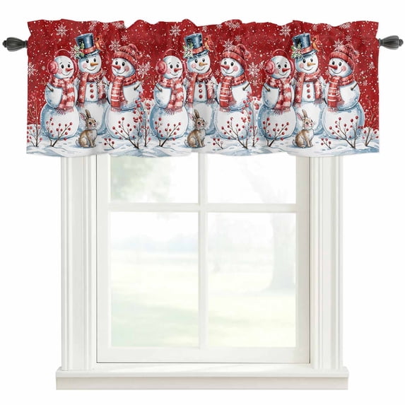 Christmas Snowman Farmhouse Short Window Curtain Valances, Winter Xmas Snowflakes Cardinal Red Rod Pocket Kitchen Valances for Living Room Bedroom Bathroom Cafe 42" x 18"