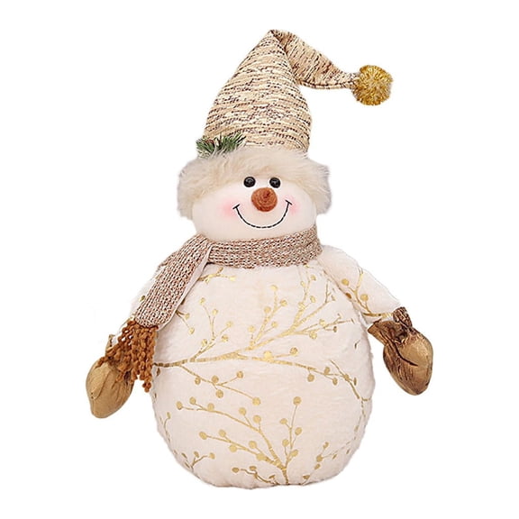 Christmas Snowman Figurine, Indoor Home Decoration, Cute Stuffed Snowman with Scarf and Snowflakes Holding Cup, Soft Fabric Material, White Color, 19x10.2x7.5 Inches, Lightweight Ornaments
